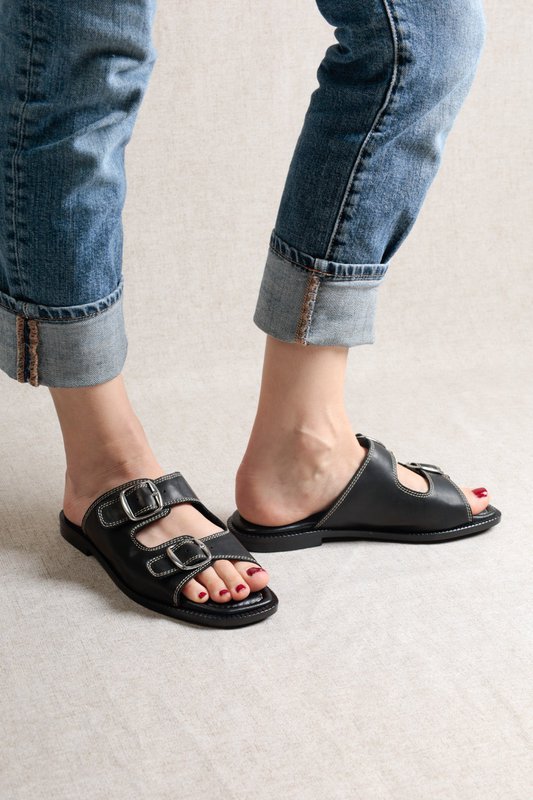 MOSS BLACK – Ciabatte in nappa con doppia fibbia