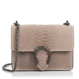 Florence Artegiani. Lorenza Women's Handbag. Genuine Leather Suede Engraving Snake