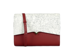 Bordeaux leather base and marbled leather flap handbag with a structured rectangular shape.