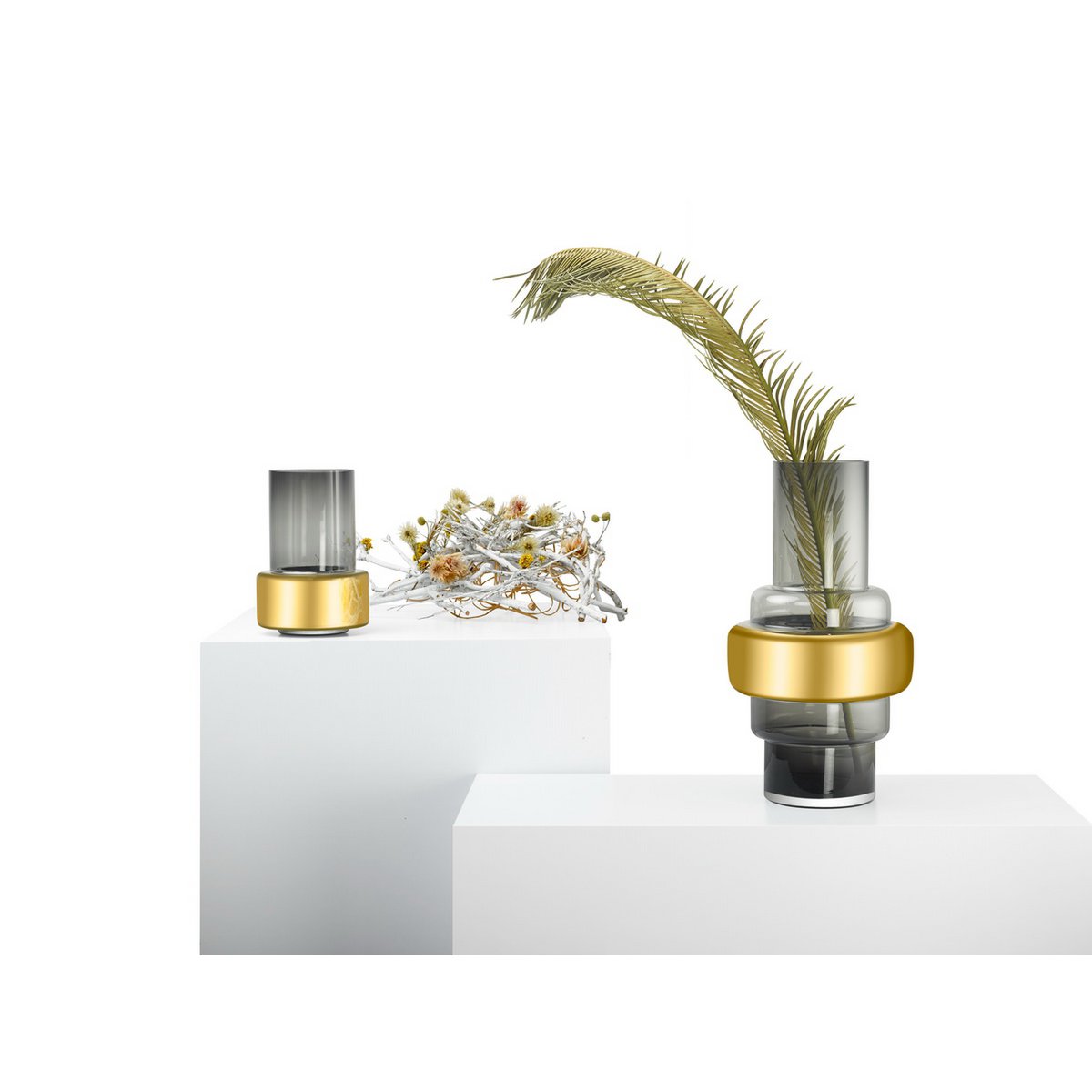 Vidrio de estilo retro de lujo, gris + jarrón de oro de 24k XXL, TYLER 46GO, vidrio de 9 mm de espesor