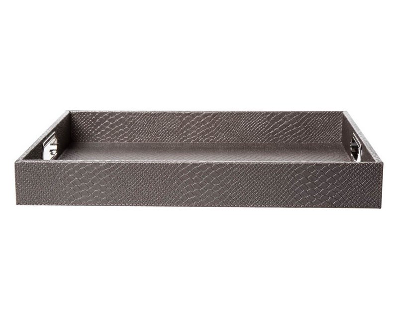 Comprimé rectangulaire avec poignées en cuir synthétique taupe reptile