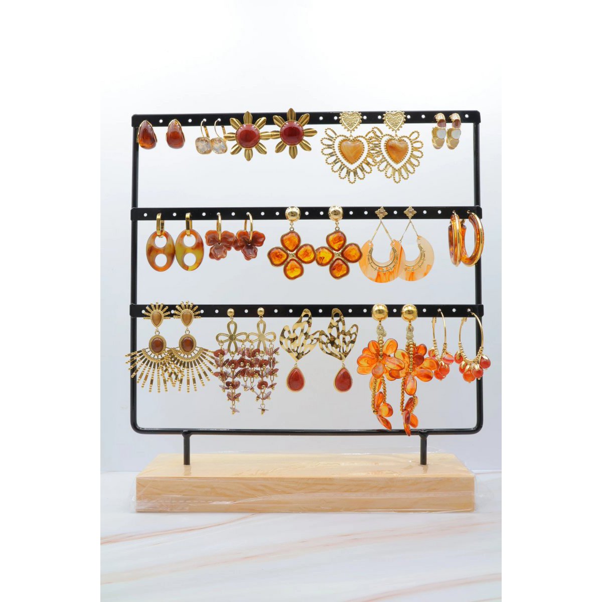 Set van 15 paar oorbellen met display