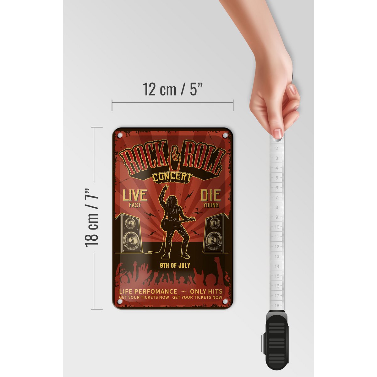 Blechschild Retro 12x18cm Rock n Roll Concert live 9th july Dekoration