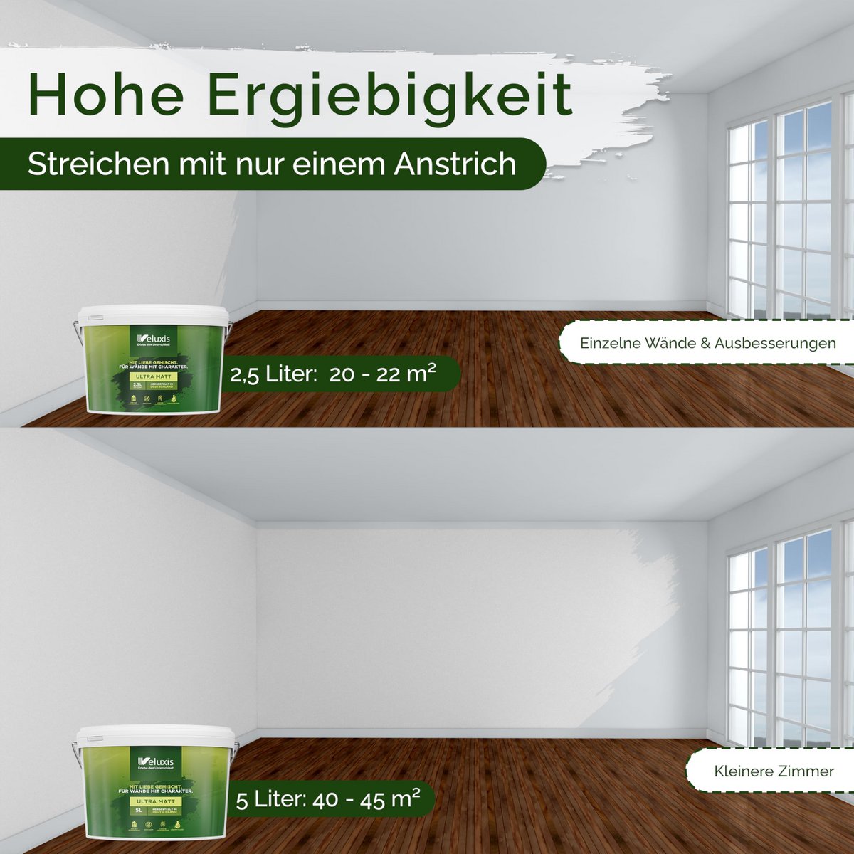 Veluxis® Wandfarbe Grau für den Innenraum - 2,5 Liter & Deckkraft-Klasse 1, Streifenfrei, tropfarm & Öko Farbe, VOC-frei - (Pure Pitaya)