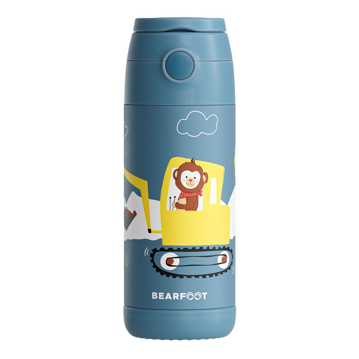 Thermo kinderdrinkfles RVS - graafmachine aap blauw