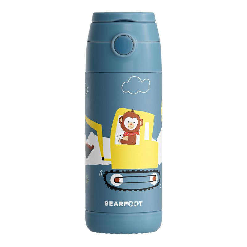 Thermo kinderdrinkfles RVS - graafmachine aap blauw