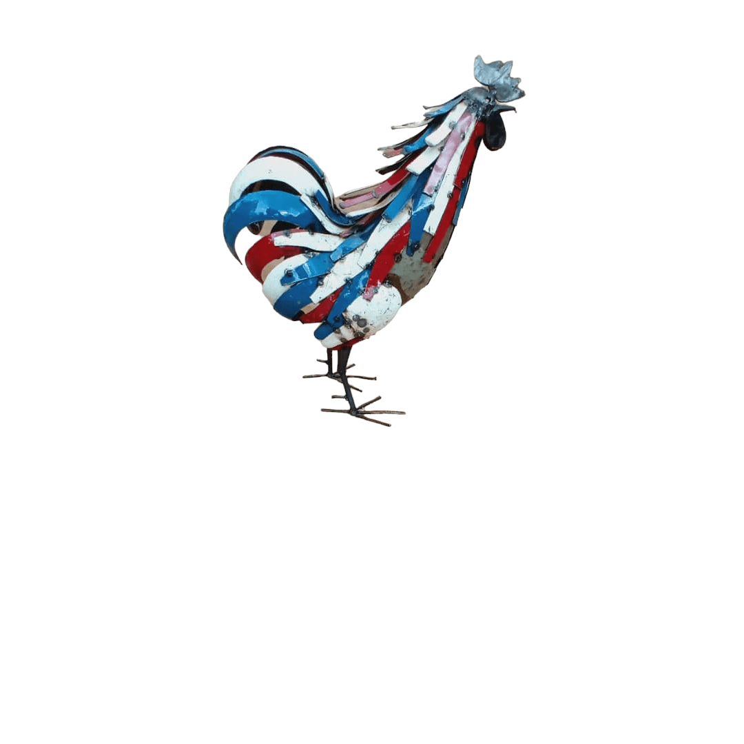 METAL EXTRA LARGE BLUE AND RED COLORFUL ROOSTER
