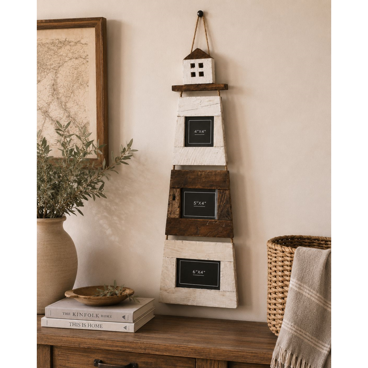 Set of 3 decorative lighthouse wooden photo frames 23x3x74 cm