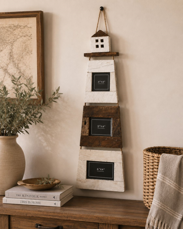 Set of 3 decorative lighthouse wooden photo frames 23x3x74 cm