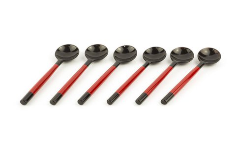 Set of 6 round teaspoons with red lacquered handle