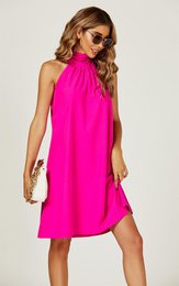 Halter hals slips mini kjole tilbage i magenta