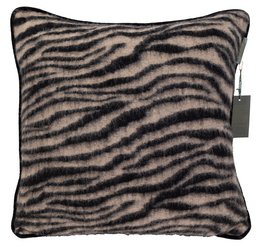Zebra-patterned cushion cover in black and beige tones, featuring a soft, plush texture and a stylish animal print design. Suitable for adding a touch of modern, nature-inspired decor to any living space.
