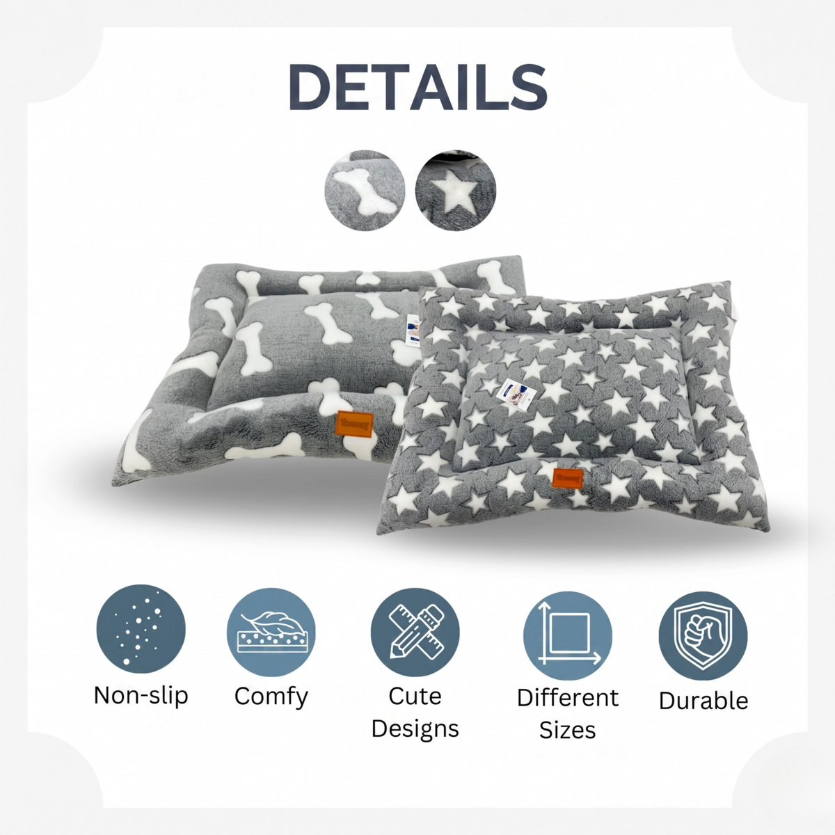 Yommy Dog Bed in 3 Sizes (M,LXL) – Grey Stars and Bones Design Pet Bed | Soft, Non-Slip, Durable, and Washable Indoor Dog Bed for Comfortable Rest