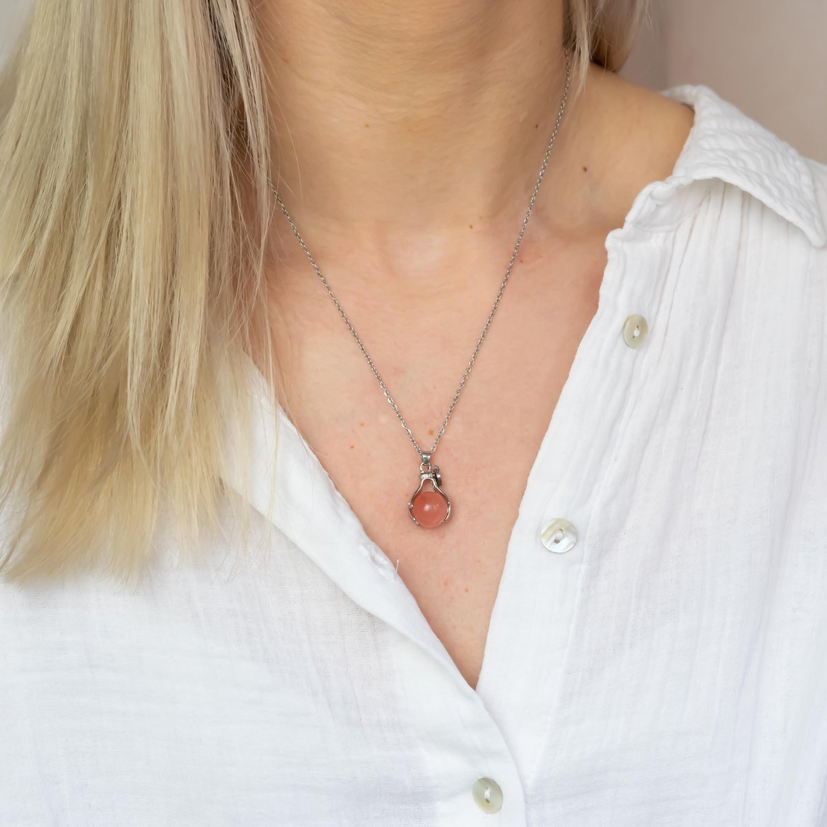Watermeloen toermaline omhelzen ketting zilver
