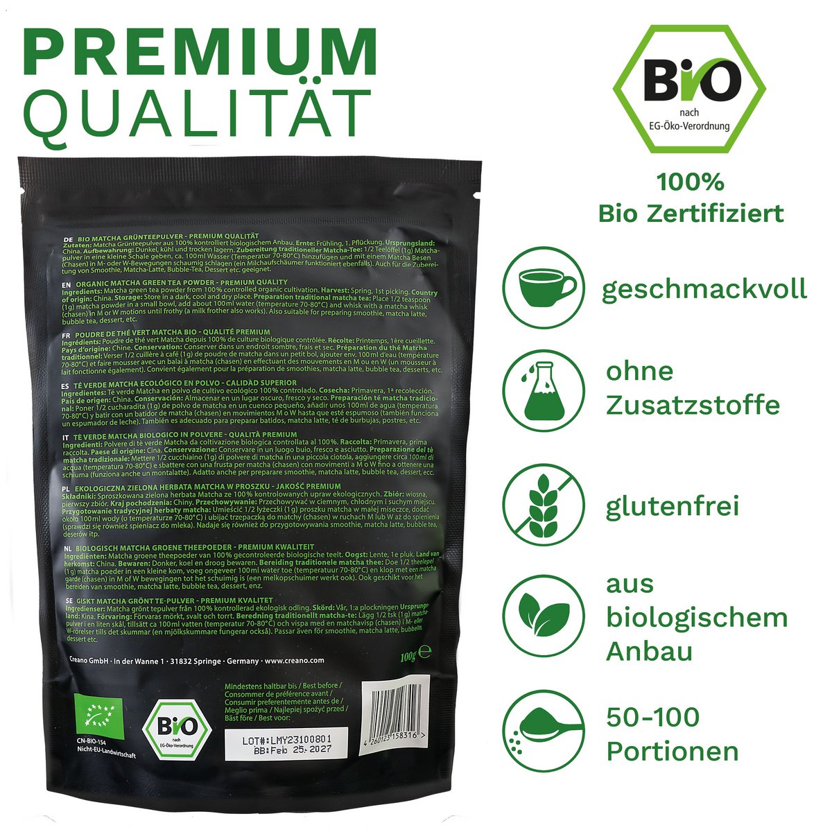 Creano Bio Matcha Tee 100g Premium