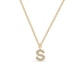 Collana lettera "S", oro giallo 14K con diamanti
