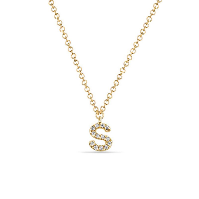 Collana lettera "S", oro giallo 14K con diamanti