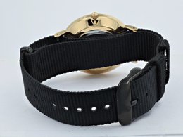 Moderno Milano stainless steel women's watch 36.5 mm, sapphire crystal & nylon NATO strap (black), gold-colored