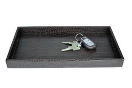 Servir le plateau rectangulaire en cuir synthétique kroko brun foncé