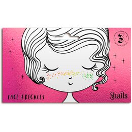 Temporary tattoo with a face design featuring freckles in gold, silver, and multicolored. Stick-on application for easy use.