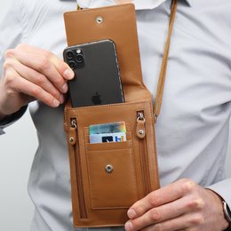 Safekeepers Telefontaske - Bæltetaske - Nakketaske - halstaske mænd - halstaske kvinder Skræddertaske bæltetaske mænd - Cognac