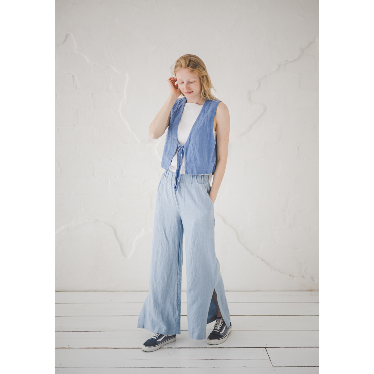 Lässige Leinenhose mit Schlitz für Damen