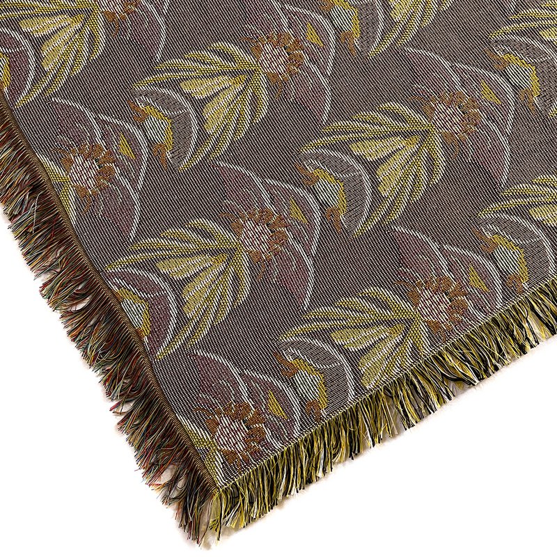 NIN-NIT | Couverture Nouveaux Classiques | plaid | couverture tissée | couvre-lit | 100% coton tissé | Fleurs | feuilles | imprimé nature graphique | marron | orange | beige | lilas | bleu | vert | violet | rose | 220x160cm
