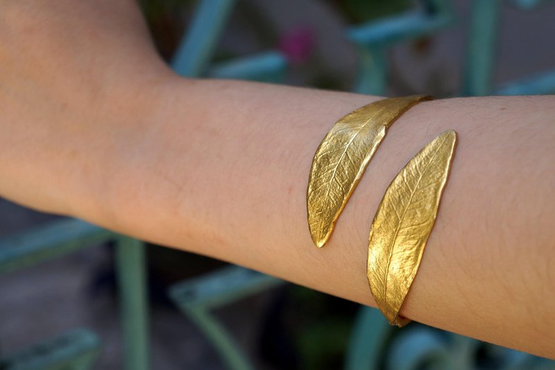 Gold Olive Leaf Bracelet, Gold-Plated Sterling Silver Jewelry, Gold-Silver Cuff, Gift for Her, Birthday Gift for Women, Handmade Jewelry