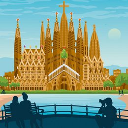 Manifesto d'epoca di Barcellona | Poster Città Barcellona Sagrada Familia Catalogna Spagna