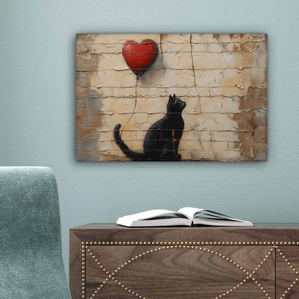 Leinwand Malerei - Wanddekoration Katze - Graffiti - Ballon - Street Art - Zusammenfassung - Wanddekoration Wohnzimmer - Raumdekoration modern - abstrakte Gemälde