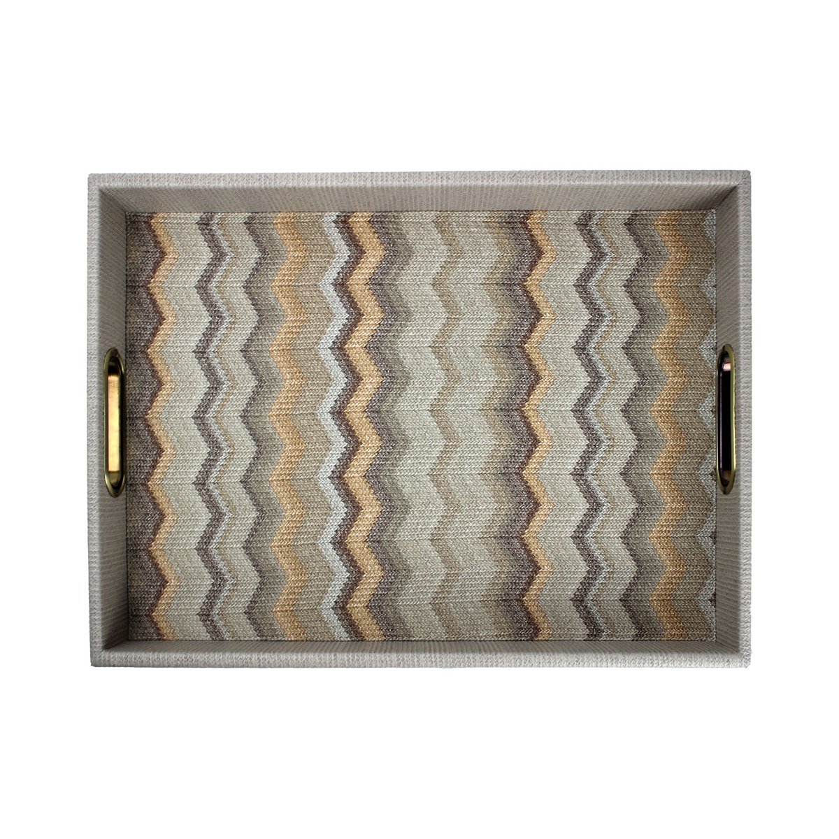 Plateau zigzag orange brun rectangulaire avec poignées en laiton