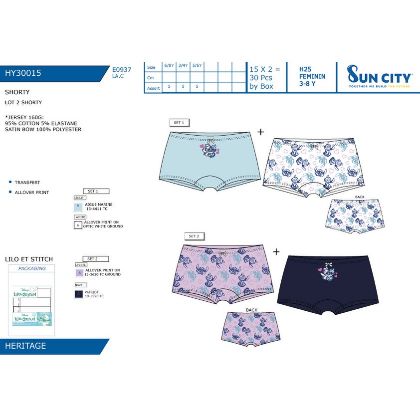 Lote de 30 Unidades | Pack 2 Pantalones Cortos Lilo Y Stitch Infantil | Productos con licencia oficial | Grupo CIUDAD SOL