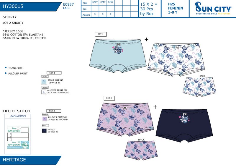 Parti på 30 enheder | Pakke 2 Lilo And Stitch børneshorts | Officielt licenserede produkter | SUN CITY Gruppen