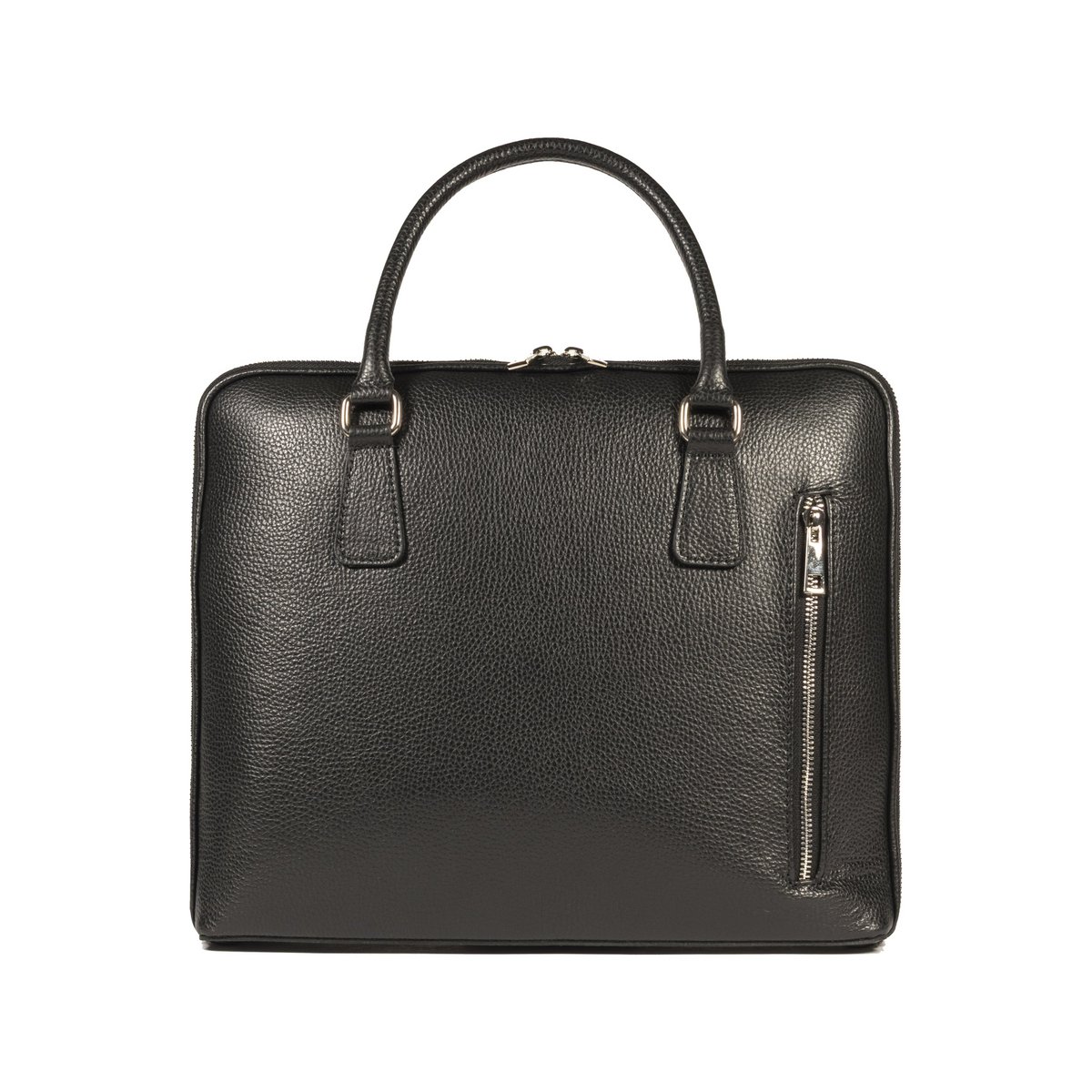 RB1019A | Maletín de negocios unisex en piel auténtica Made in Italy con bandolera extraíble. Fijaciones con mosquetones de metal níquel brillante - Color negro - Dimensiones: 37 x 29 x 6,5 cm