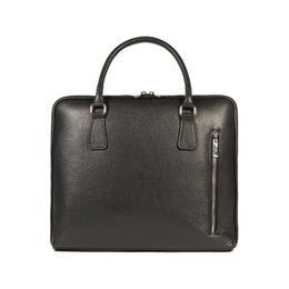 RB1019A | Maletín de negocios unisex en piel auténtica Made in Italy con bandolera extraíble. Fijaciones con mosquetones de metal níquel brillante - Color negro - Dimensiones: 37 x 29 x 6,5 cm
