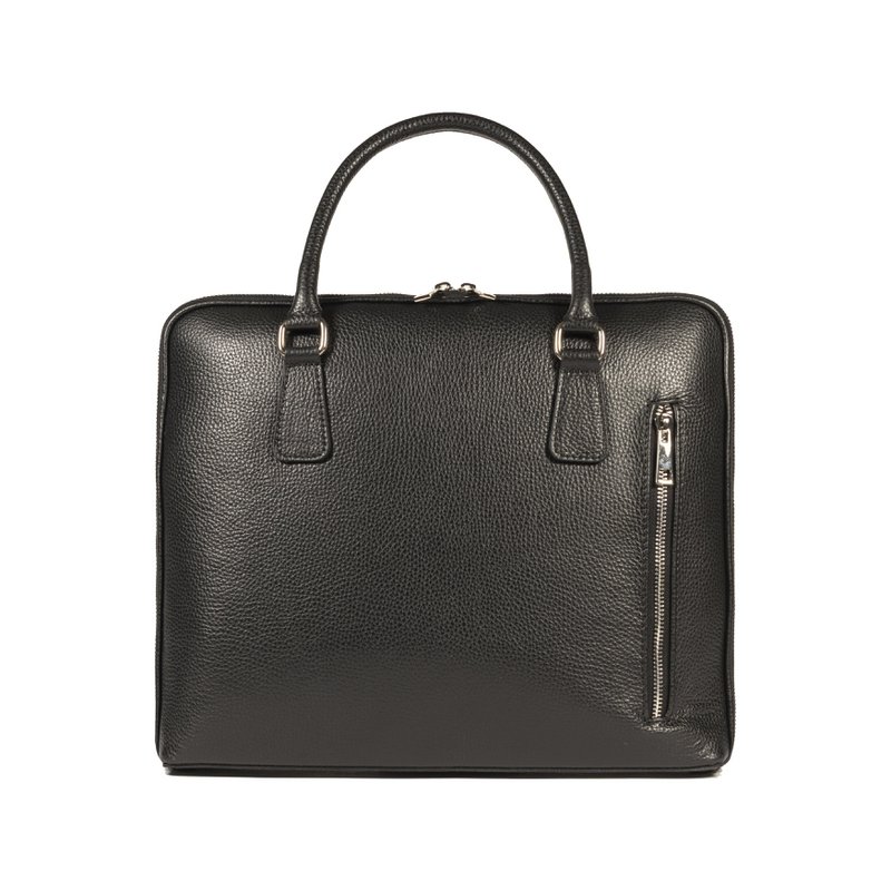 RB1019A | Maletín de negocios unisex en piel auténtica Made in Italy con bandolera extraíble. Fijaciones con mosquetones de metal níquel brillante - Color negro - Dimensiones: 37 x 29 x 6,5 cm