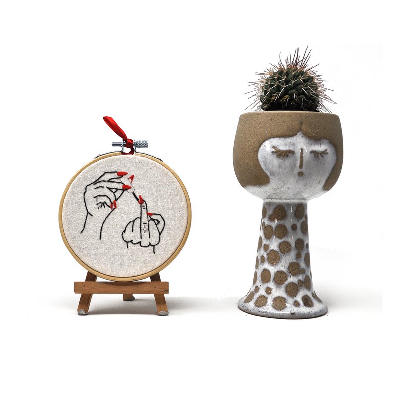 Handmade Embroidery Hoop Wall Art - F**K Design - Textile Wall Decoration (10/15cm)