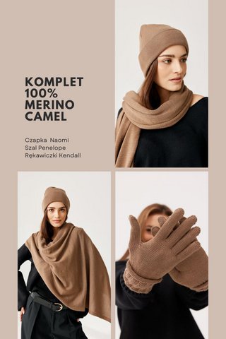 3-piece set (hat + scarf + gloves) 100% merino wool CAMEL