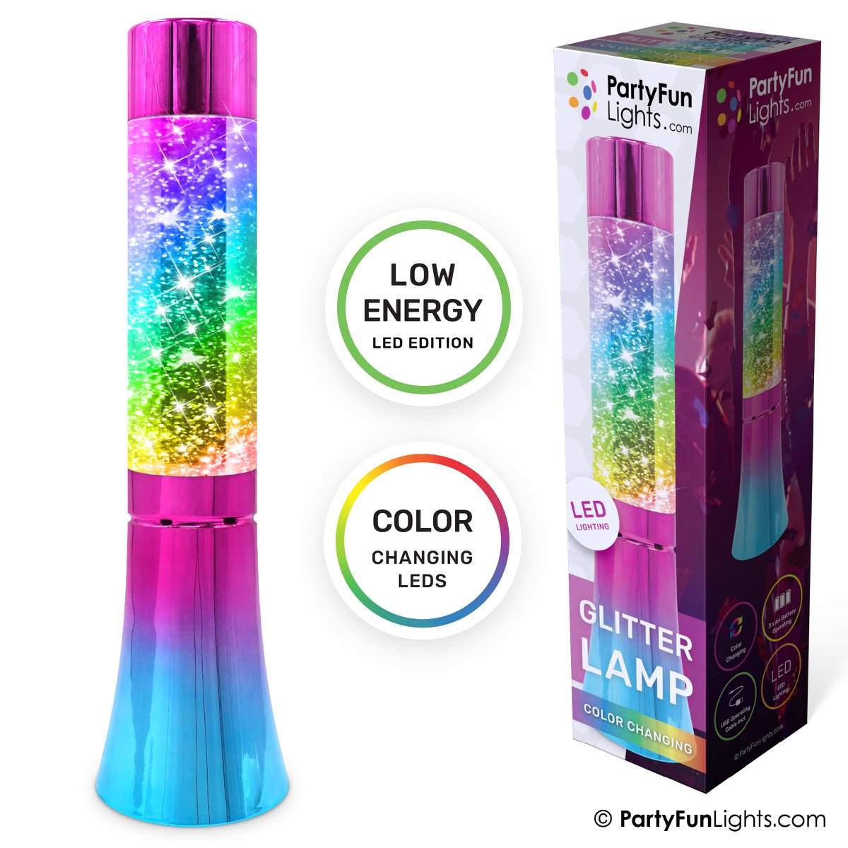 Glitter tornado lamp - battery operated - rainbow look