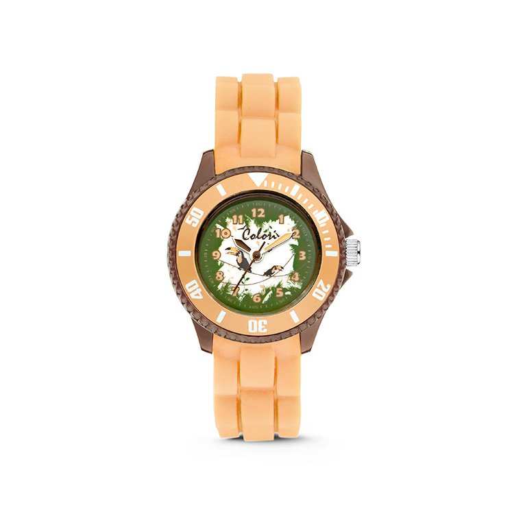 Colori Kidz 5-CLK062 Orologio da bambino con tucano - cinturino in silicone - Ø 30 mm - Beige