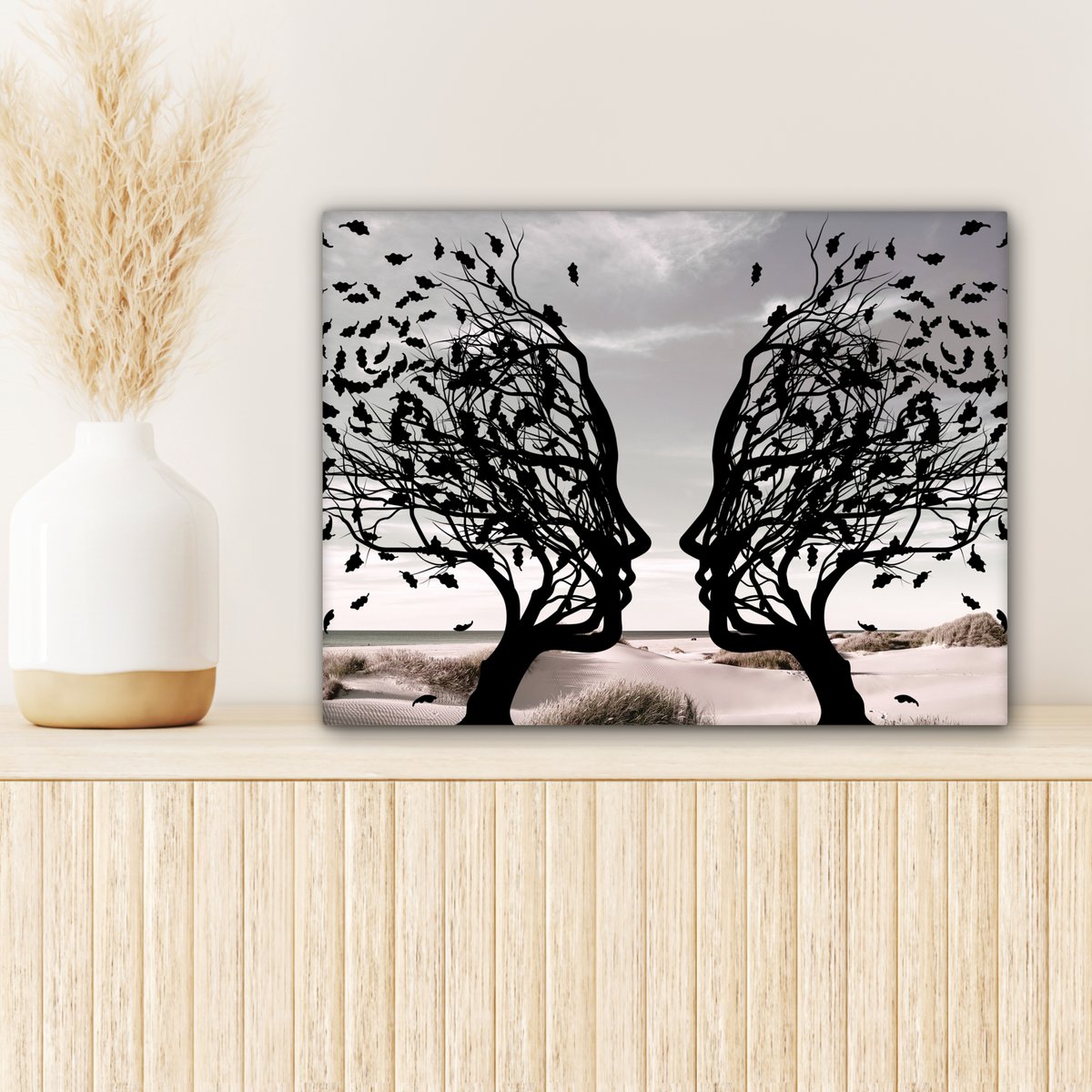 Canvas schilderij  - Wanddecoratie Bomen - Gezicht - Bladeren - Moderne kunst - Muurdecoratie woonkamer - Kamer decoratie modern - Abstracte schilderijen