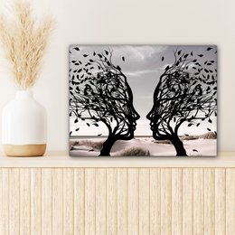Canvas schilderij  - Wanddecoratie Bomen - Gezicht - Bladeren - Moderne kunst - Muurdecoratie woonkamer - Kamer decoratie modern - Abstracte schilderijen