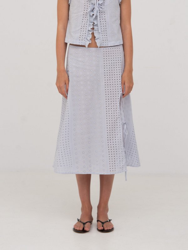 Falda midi blanca Lumora azul