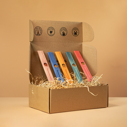 A set of 5 natural incense sticks in various scents, packaged in a cardboard box with a window display.