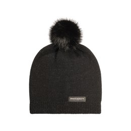 RB5006A | SAINT MORITZ – Doppellagige Stockinette-Strickmütze für Damen mit Pompon, hergestellt in Italien. Schwarze Farbe