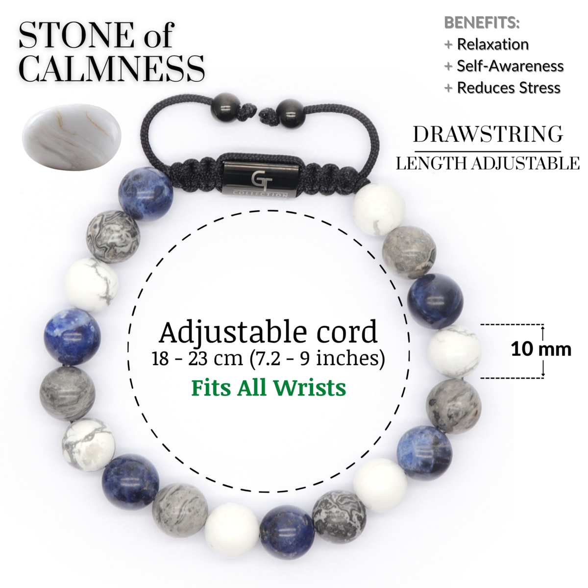 Bracelet perlé sodalite, howlite et jaspe pour hommes
