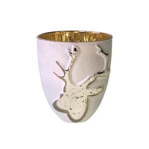 Lantern with deer motif, white, glass, 13x15 cm