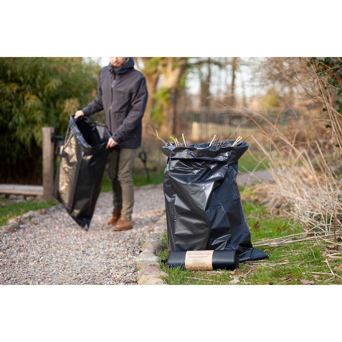 Recycled Heavy-Duty Garbage Bags 120l, 100 µm, black