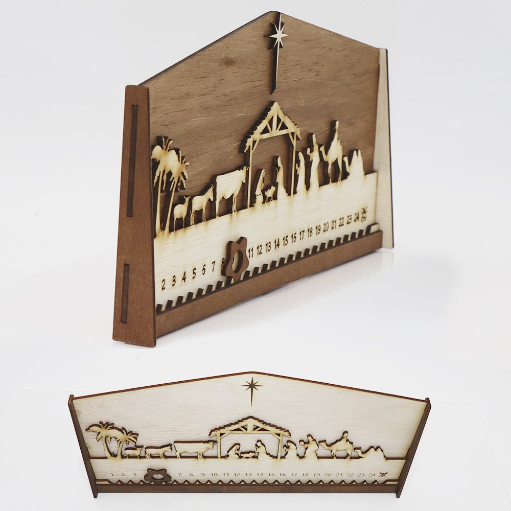 Design Advent Calendar Nativity Scene – four-layer Natural Wood with Star of Bethlehem | Atmospheric Christmas decoration