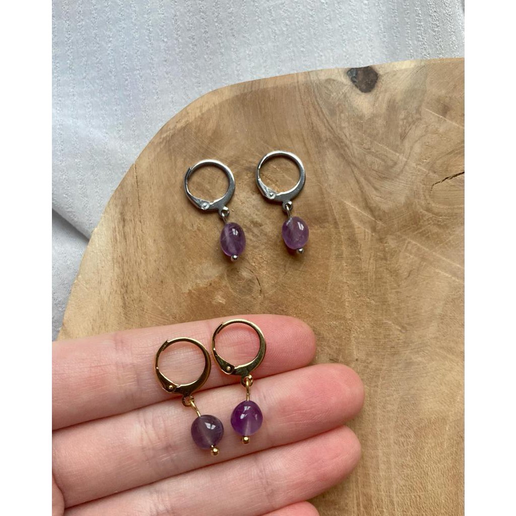 Natural Stone Earrings Stainless Steel gold/silver 'Amethyst'